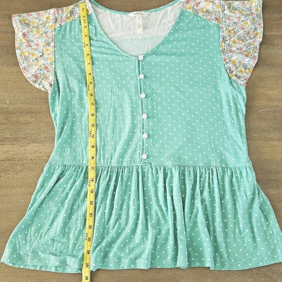 Matilda Jane Dream Chasers Free To Be Top Floral Green Polka Dot Womens L Button - Picture 9 of 9